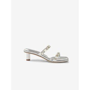 TAMARA MELLON Not a Lost Cause Silver Leather Sandals Heels Sz 37 / US 7 NEW NWO